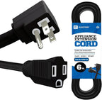 6 ft Heavy Duty Appliance Extension Cord, 14 AWG, 15A 125V 1875W, 3 Prong Flat Plug, ETL Listed, Short Power Extension Cable for Air Conditioner, Refrigerator, Microwave, Indoor Use, Black