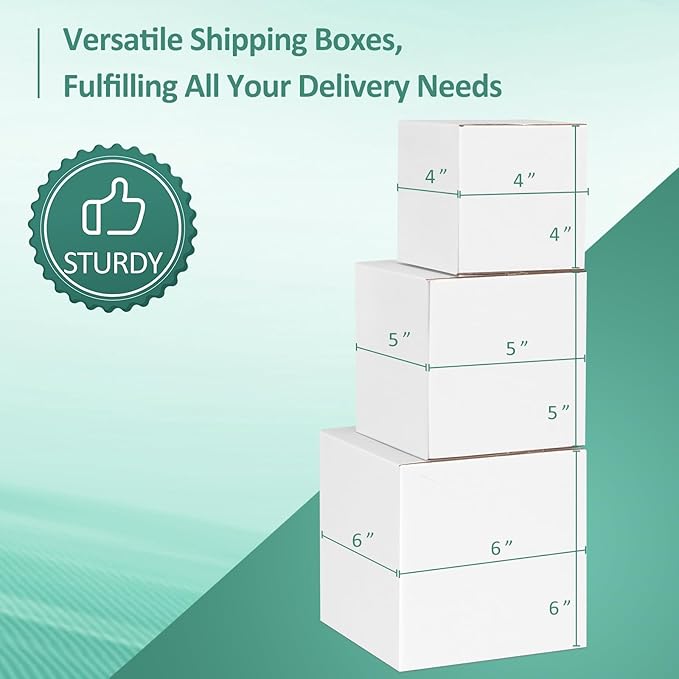 Eupako 30 Pack Small Shipping Boxes Assorted Sizes, 4x4x4 & 5x5x5 & 6x6x6 10 PCS Each Small Boxes, White Corrugated Box Mailers, Cardboard Boxes for Packaging Small Business, Mailing