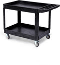 Industrial 2-Shelf Rolling Cart, 550 lbs Capacity Utility Cart with Locking Wheels, Large Plastic Service Cart for Warehouse Garage Workshop Kitchen Commercial Use, Black