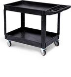 Industrial 2-Shelf Rolling Cart, 550 lbs Capacity Utility Cart with Locking Wheels, Large Plastic Service Cart for Warehouse Garage Workshop Kitchen Commercial Use, Black