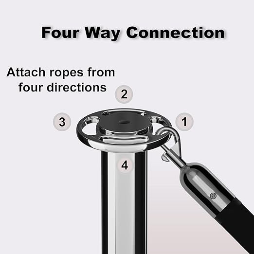 Montour Line Cline Post and Rope Stanchion Set - Elegant Black Design with Sloped Base and Ball Top - Includes (2) Posts