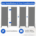 Room Divider 6FT Room Partition with Lockable Wheels, (Thicked Metal Base) Room Dividers, Freestanding Indoor Folding Privacy Screens, Portable Fabric Wall Divider for (Grey, 88"- 4 Panel)
