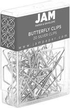 JAM PAPER Colorful Butterfly Clips - Silver Paper Clamps - 20/Pack