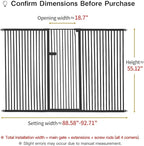 Lumizone Extra Tall Cat Gate 55.12" High Pressure Mounted Extra Wide 2025 New (17 Sizes) 1.37" Gap No Drilling Auto-Close One-Handed Operation Tall Pet Gate for Dogs(Black, 55.12" H x 88.58"-92.71" W)