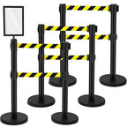 Therwen 6 Pcs Double Retractable Belt Barrier with Stanchion Dual Retractable Safety Belt Heavy Duty Crowd Control Stanchions Stainless Steel Post Holder Safety Barrier Stand (9.8 ft,Black and Yellow)