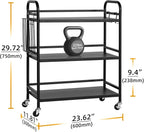 HDANI 3 Tier Metal Rolling Utility Cart,High Capacity Multi Purpose Heavy Duty Cart for Office,Kitchen,Living Room,Bedroom,Black