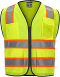 9 Pockets High visibility Class 2 Safety Vest，Hi Vis Vest with 2 inch wide Reflective Strips security vest with Zipper construction work vest for men &women Lime,3XL