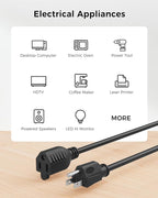 [ETL Listed] Cable Matters 2-Pack 16 AWG Heavy Duty 13A Power Extension Cord - 10ft, 3 Prong Power Cord Extension, NEMA 5-15P to NEMA 5-15R, Black