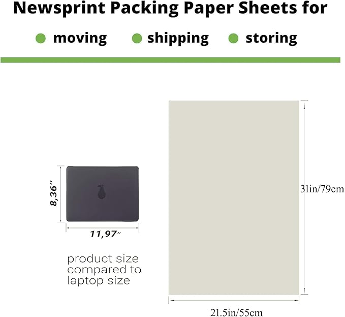 Large Packing Paper Sheets for Moving 31in x 21.5 in, 100 Sheets Newsprint Packing Paper for Moving Supplies, Shipping, Wrapping and Box Filler 4.3Lbs