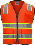 9 Pocket High Visibility Class 2 Safety Vest with 2 Inch Wide Reflective Strips and Zipper Construction - Orange, 4XL