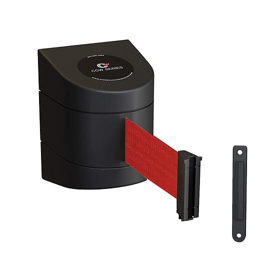 Crowd Control Warehouse - CCW Series WMB-220 Fixed Wall Mount Retractable Belt Barrier - 15 Foot, Red Belt with Black ABS Case