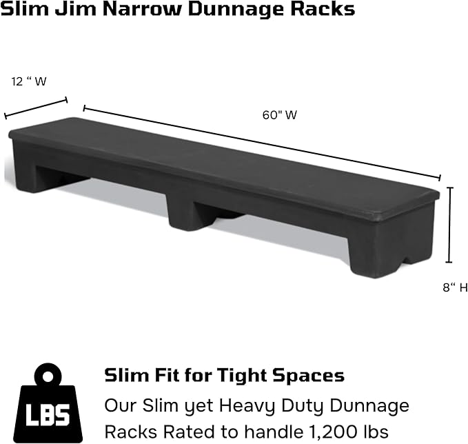 Slim Jim DUN5016 Narrow Heavy-Duty Plastic Poly Dunnage Rack for Warehouses and Commercial Storage 60" x 12" x 8" with 1000 lb Capacity | For Storage, Warehouses, Merchandising