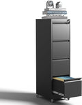 4-Drawer Mobile File Cabinet with Lock and Wheels, Tall Vertical Filing Cabinets Steel Rolling Storage Cabinet for Home Office Legal/Letter/A4 Files, Require Assembly (Black)