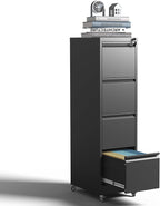 4-Drawer Mobile File Cabinet with Lock and Wheels, Tall Vertical Filing Cabinets Steel Rolling Storage Cabinet for Home Office Legal/Letter/A4 Files, Require Assembly (Black)
