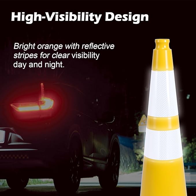 360 Pack 28" Yellow Traffic Cones with Black Base – Heavy Duty Bulk Cones for Construction Sites, Commercial Areas, and Event Safety (360, Yellow, 28 Inch)