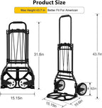 LEVORY J Folding Hand Truck and Dolly, 200 LB Capacity Upgraded Aluminum Dolly Cart, Extended Handle Portable Dolly for Travel, Moving, Shopping, Office Use, Black