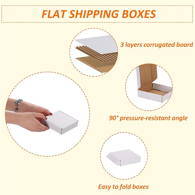HORLIMER 4x4x1 inches Shipping Boxes Set of 50, White Corrugated Cardboard Box Literature Mailer