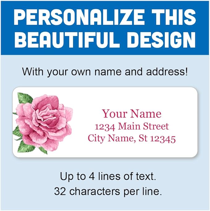 Personalized Return Address Labels - Single Elegant Rose - 60-1000 Custom Self-Adhesive Stickers