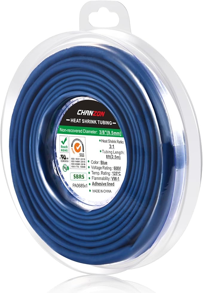 Chanzon 3:1 Ratio 3/8" (9.5mm) Heat Shrink Tubing - Marine Grade Waterproof Adhesive Lined - 8Ft Roll (2.5M Total Length) Blue Polyolefin Sleeving Wrap Shrinking 3 to 1 Ratio 1pcs
