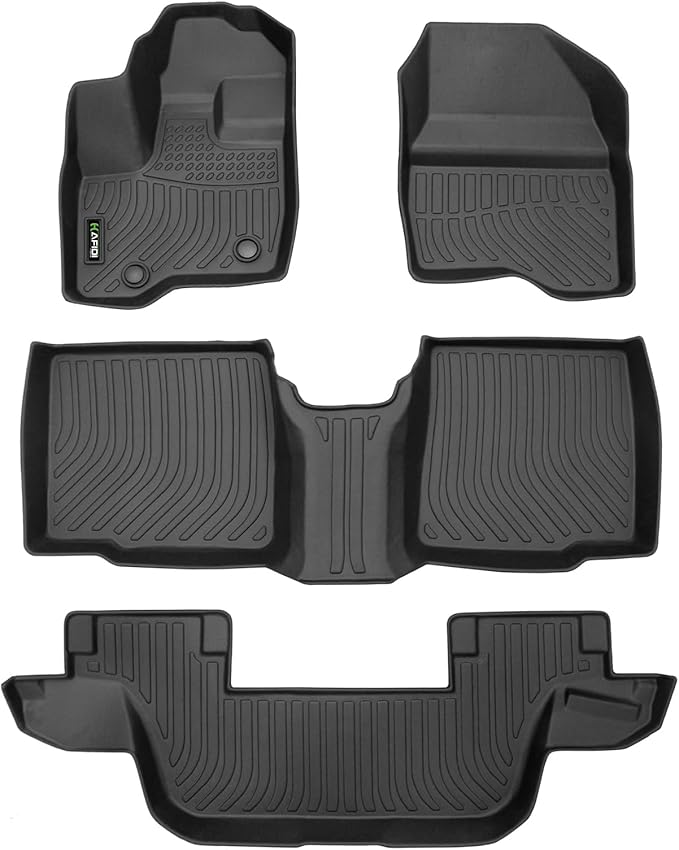 Floor Mats Custom for 2011-2014 Ford Explorer 7 Passenger Bench Seat All Weather Protection TPE Heavy Duty Non-Slip Automotive Floor Liners Fits Front& 2nd & 3rd Row Full Set Accessories, Black
