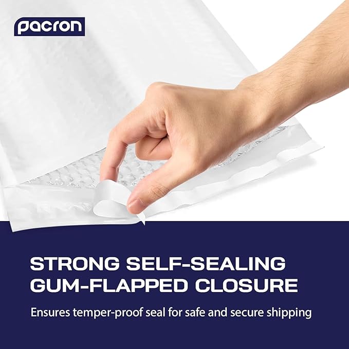 200-Pack Waterproof Poly Bubble Mailers 8.5 x 12 - Thick, Durable, Instant Seal Envelopes with Strong Adhesive - Pacron Protective Shipping Mailers for Jewelry, Cosmetics, SD Cards, USB Cables