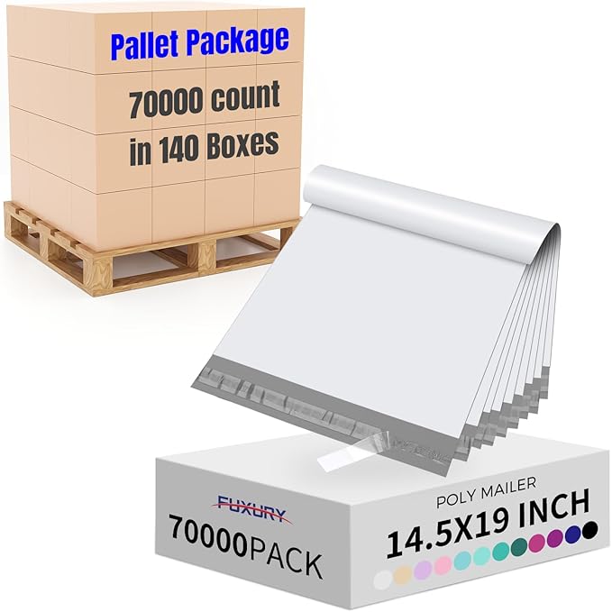 Fuxury 70000 Pcs 14.5X19" Poly Mailers Envelopes Shipping Bags for Clothing,Strong Adhesive Packaging Bag for Small Business Suppliers, Self Seal Mailing Poly Bags,White
