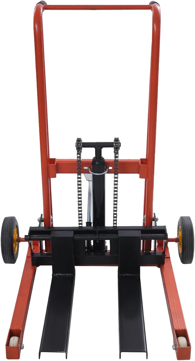 Hydraulic Material Lift 450 lbs Capacity, 36 Inch Lift Height Manual Stacker with 9" Casters, Mobile Hand Pallet Truck Lift Winch Stacker for Workshops, Warehouses, Factories, Homes