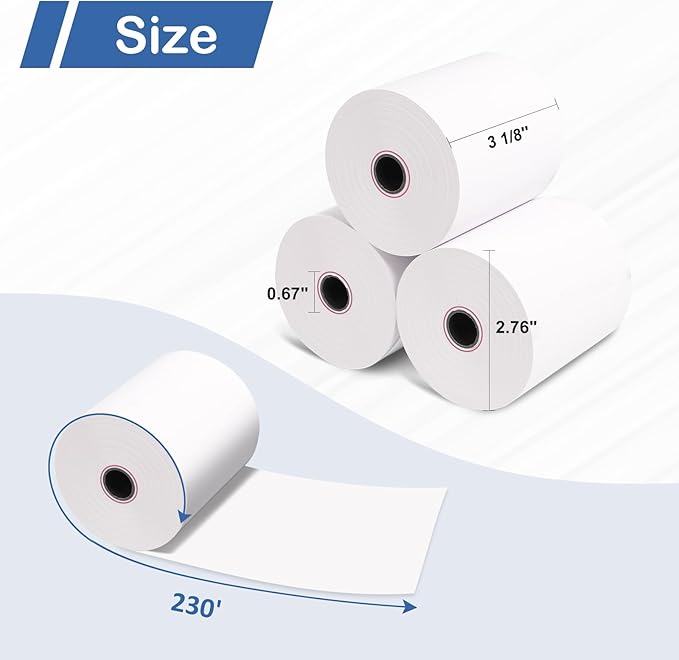 10 Rolls 3 1/8 x 230 Thermal Paper Receipt Rolls Cash Register POS Receipt, Thermal Ppaper Rolls Fits All Credit Card Terminal BPA Free Receipt Paper- Pony Packaging, White
