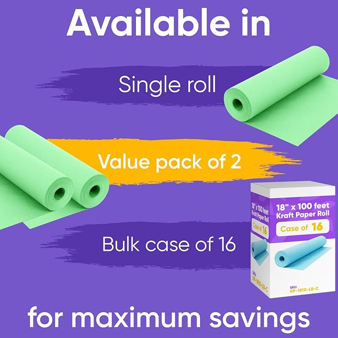 18" x 1200" (100 ft) Light Green Kraft Paper Roll (Value Pack of 2), 45 lbs Thickness, Made in USA Colored Craft Paper for School, Bulletin Board - Odorless, Non-Toxic, Safe for Kids