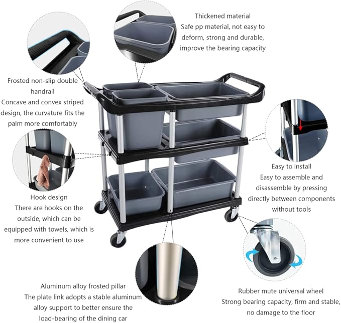 ZQZ-Store Storage Cart 3 Tier Heavy Duty Commercial Grade Utility Cart,Carts with Wheels,Multi-Function Mobile Shelving Unit Organizer for Hotel,Restaurant,Kitchen, Bedroom,Laundry Room