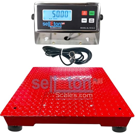 SellEton SL-700-2x2-10K 24" x 24" (2' x 2') Industrial Floor Scale with Capacity of 10,000 lbs 1 lb - Red
