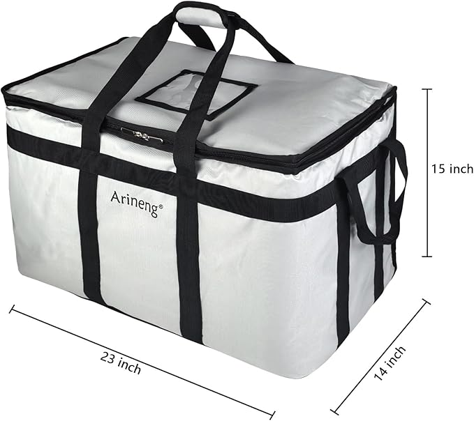 Food Delivery Insulated Bag, Insulated Cold Meal Bag, Built-in Base Plate, For Hot and Cold Food Takeout, Commercial Catering Transportation - 23 * 14 * 15 inches (NO Partitioned, Grey)