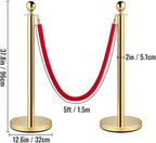 8PCS Gold Stanchion Posts with 5FT Red Velvet Ropes, Stainless Steel Crowd Control Barriers with Ball Tops, Elegant Queue Stanchions for Red Carpet, Party, Wedding, Theater & Exhibition