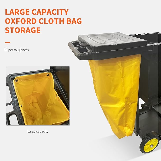 Commercial Janitorial Cart with Key-Locking Cabinet | 500 Lbs Capacity 48" D x 19" W x 39" H Cleaning Carts on Wheels | Janitorial Supplies Housekeeping Cart for Business School Office