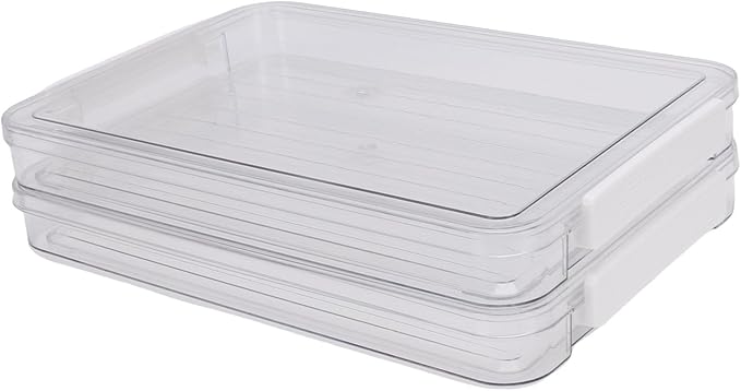 Luqeeg 2Pcs Flat Plastic File Storage Bins, Transparent Stackable Portable Project Box, Document Organizer with Latching Lids for Organizing A4 Paper Photo Scrapbook Notebook