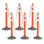 6 Pack Traffic Delineator Post Cones with Plastic Chain Crowd Control Barriers - Expandable 40" Traffic Control Cones, 6 x 6.6 Ft Chains for Indoor & Outdoor Use (Red-Rubber Base)