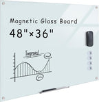 Mifuro Magnetic Glass Whiteboard，48"x36" Wall Mounted Frameless Dry Erase Board for Office, Home & School White