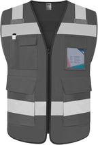 TCCFCCT Reflective Safety Vest 5 Pockets High Visibility Vest for Men Women, Work Vest with Horizontal Strip for Walkie-talkie and ID Card, Meets ANSI/ISEA Standards, Grey, XL