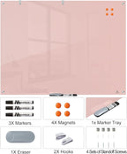TSJ OFFICE Glass Dry-Erase Board - 48 x 32 Inches Wall Mounted Glass Whiteboard, Large Frameless Magnetic White Board for Office, Home & School, Pink