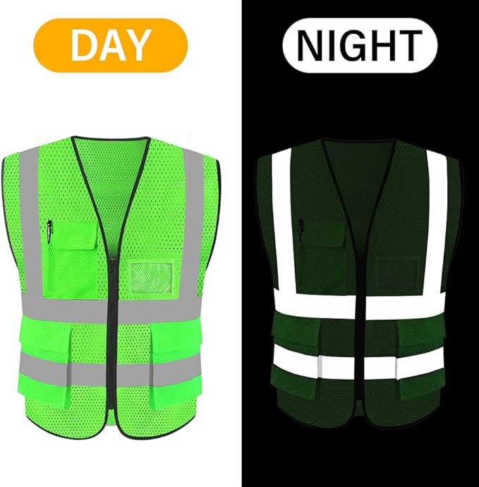 HYCOPROT High Visibility Mesh Safety Reflective Vest with Pockets and Zipper, Meets ANSI/ISEA Standards