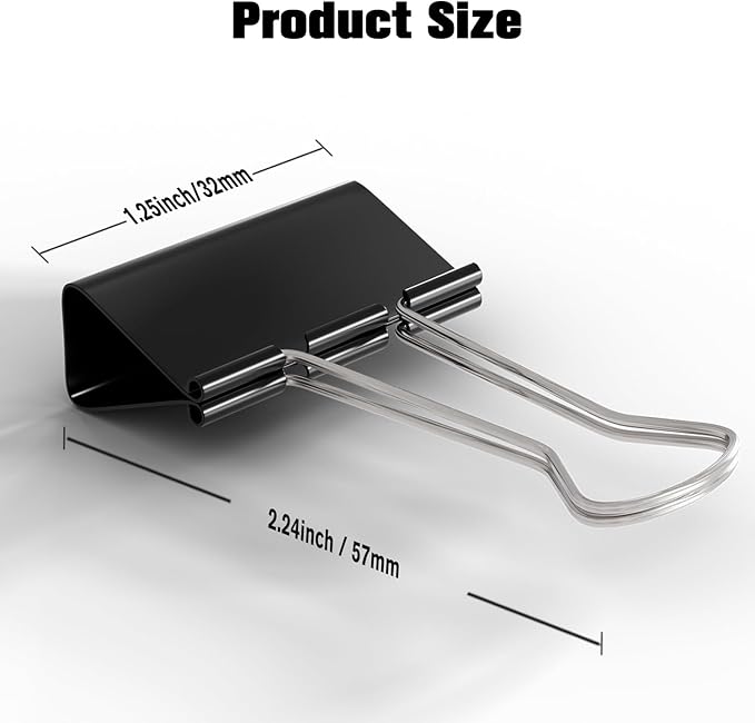 Medium Binder Clips, 48-Pack 1.25 Inch Paper Clips, Heavy Duty Black Clips Hold 150 Sheets, Rust-Proof with Smooth Edges for Cable, Office, Workplace, School, Home, Kitchen Food Organization