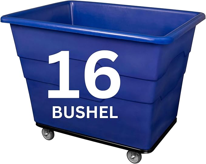 Commercial 16 Bushel Utility Cart with Steel Base, Poly Box Basket Truck, Laundry Cart, and Rolling Trash Bin, 47-Inch x 34.75-Inch x 35.5-Inch, 1000 Pound Weight Capacity, Blue