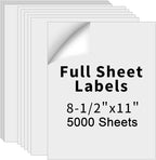 8.5" x 11" Full Sheet Label Sticker Paper for Laser & Inkjet Printers,Self Adhesive Full Page Shipping Labels,Printable White Matte Mailing Label Stickers(5000 Sheets,5000 Labels)