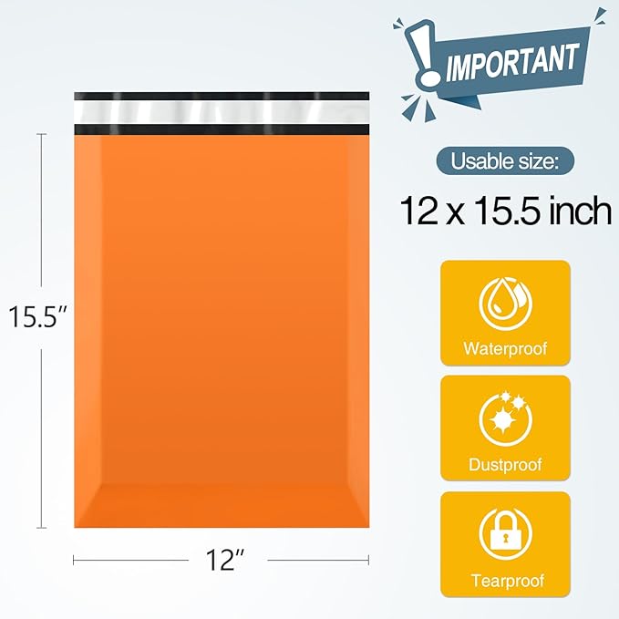 Famagic Poly Mailers 12x15.5 Inches 200 Pcs Orange Packaging Shipping Bags Mailing Envelopes Self-Seal Waterproof and Tear-Proof Mailers Bags for Small Business Clothing Boutique