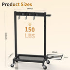 Broom Holder with Cleaning Supplies Organizer Load 160 LBS Cleaning Cart with Wheels Broom Closet Storage with 6 Mop Hanger Grippers, 3 Double-Hooks, Vacuum Stand for Laundry Garage Organization