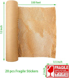 Honeycomb Packing Paper 12" W x 330' L Packing Paper for Moving Products & Gifts Honeycomb Wrapping Paper Recyclable and Biodegradable Cushioning Packing Material with 20 Fragile Stickers