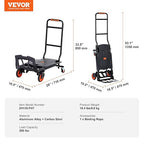 VEVOR Aluminum Folding Hand Truck, 2 in 1 Design 300 Lbs Capacity, Heavy Duty Industrial Collapsible cart, Dolly Cart with Rubber Wheels for Transport and Moving in Warehouse, Supermarket, Garden