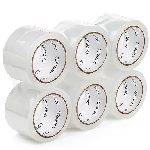 COSIMIXO Heavy Duty Packing Tape 2.7mil x 3.0" x 60 Yards, 6 Rolls,Industrial 3" Core, Clear, Great for Packing, Shipping & Moving