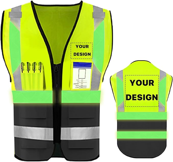 YOWESHOP High Reflective Visibility Safety Vest Custom Your Logo Safety Workwear with Reflective Strips and Pockets