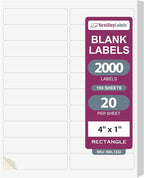 NextDayLabels 4' x 1" White Laser/Inkjet Printer Labels - 2000 Labels (100 Sheets, 20 Per Sheet) - Address, Shipping, Return Labels